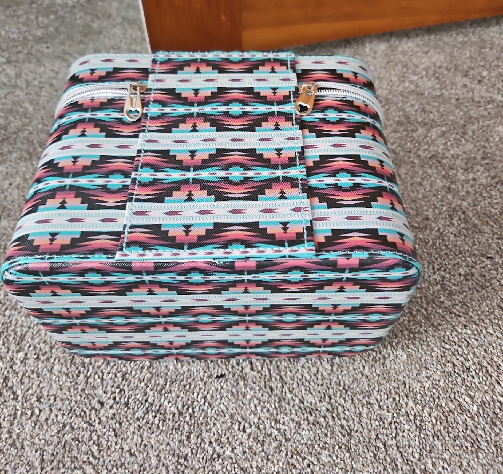 Southwestern Pattern Train Case Cosmetic Bag - Black, Teal, Coral - Picture 5 of 5
